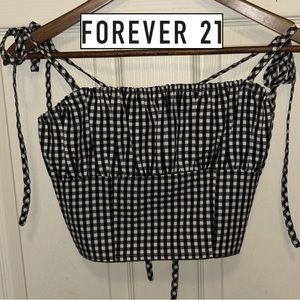 🆕 Forever 21 Black/White Gingham Check Cami Tie-Up Back Cropped - Size S